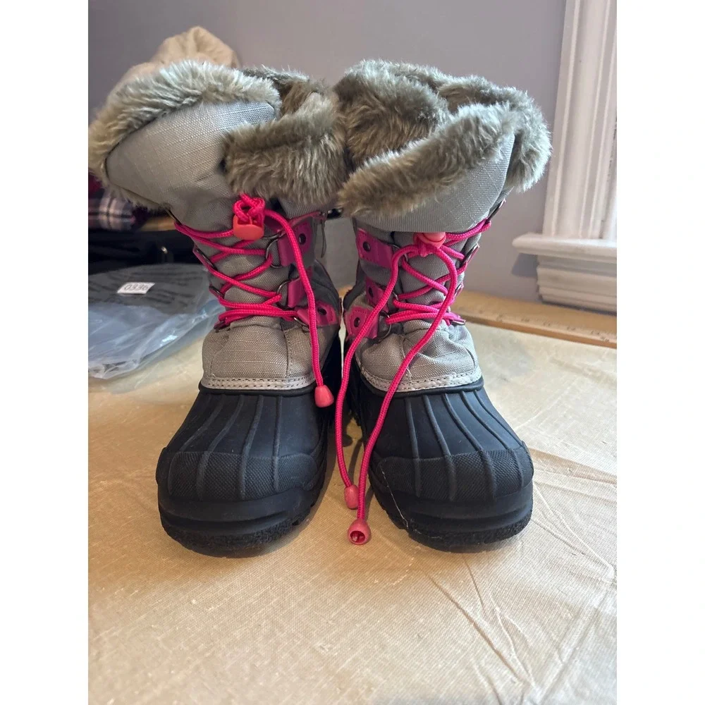 Dream Pairs Kids Snow Boots Waterproof Fur Lined Pink‎ Gray Size 1